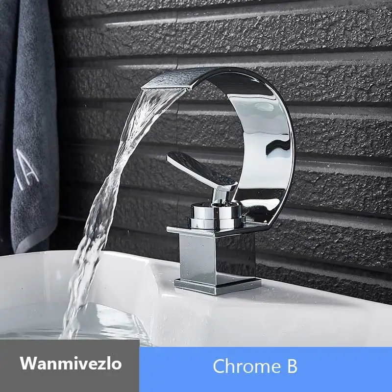 Chrome B Медный кран с одной ручкой и двумя ручками для горячей и холодной воды, смеситель для раковины, креативный водопад, водоотводный кран для ванной комнаты, смеситель для раковины - Цвет: Chrome B