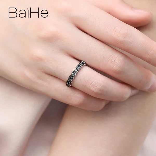 BAIHE Solid 14K белое золото+ черное золото Сертифицированный круглый вырез около 0.39ct натуральные черные Алмазы обручальные свадебные женские кольца мужское кольцо красивые и элегантные модные тонкие украшения в подарок паре кольцо