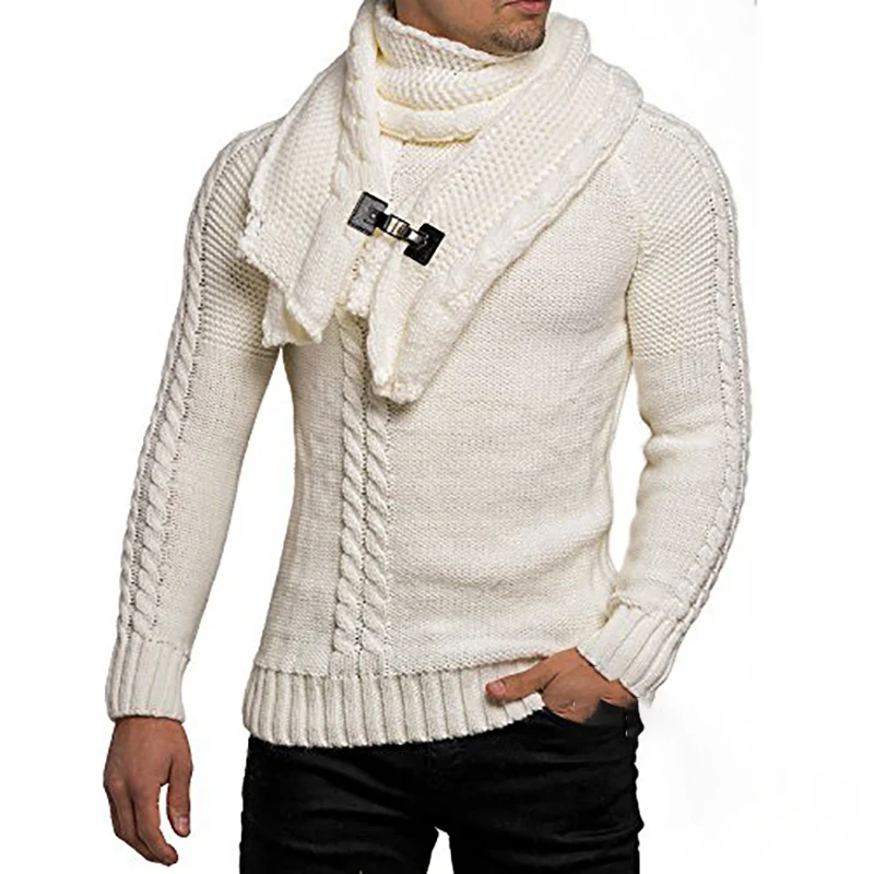 

Модные однотонные свитера с длинным рукавом, повседневные для мужчин, модель 2021 года, осенне-зимний теплый съемный нагрудник, джемперы, Мужс...