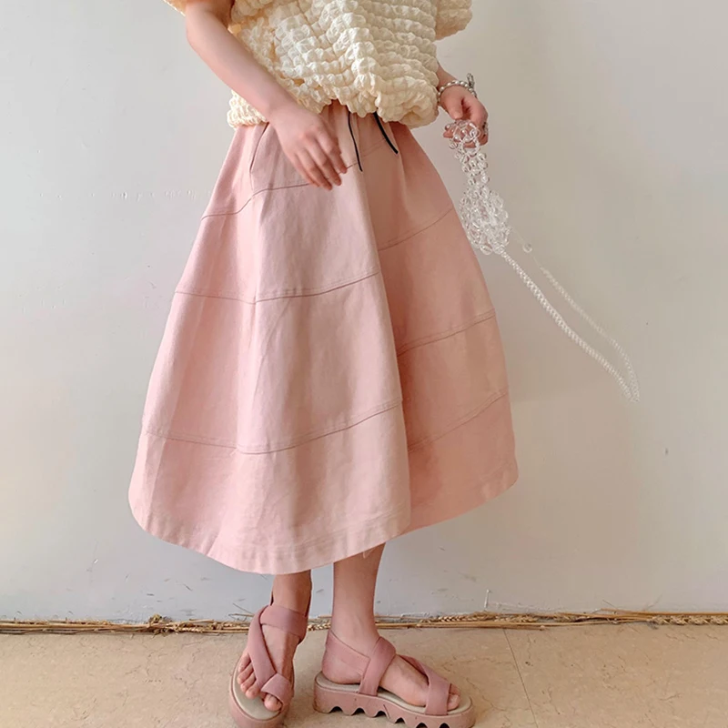 

SHENGPALAE Elegant Pink High Waist Drawstring Skirt Women's Summer 2021 New Streetwear Mid-calf Irregular Skirts Female Tide