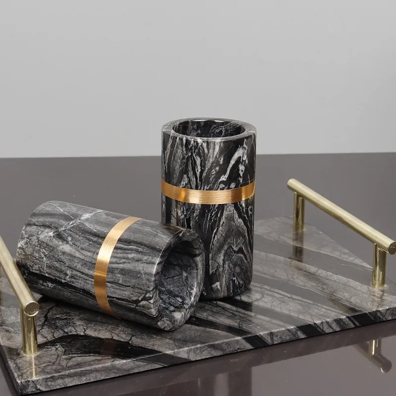 Мраморный комплект для ванной диспенсер мыла с насосом пара чашек коробка