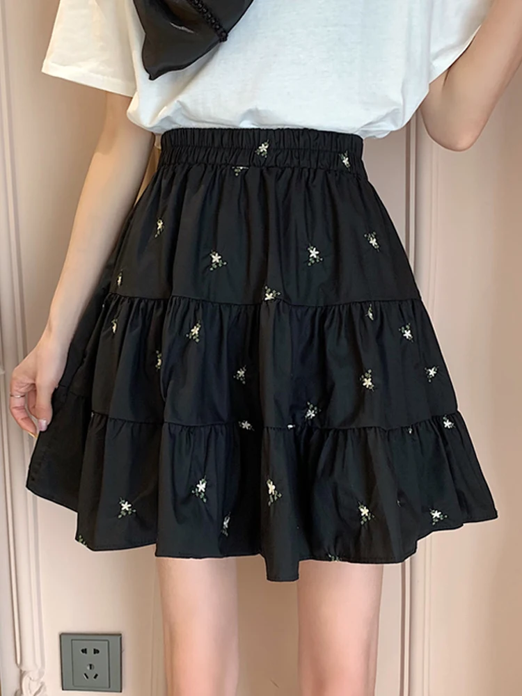 

2021 Summer women's high-waisted embroidery skirts mini skirt