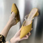 Шлепанцы женские, на низком каблуке, с острым носком, цветные сандалии