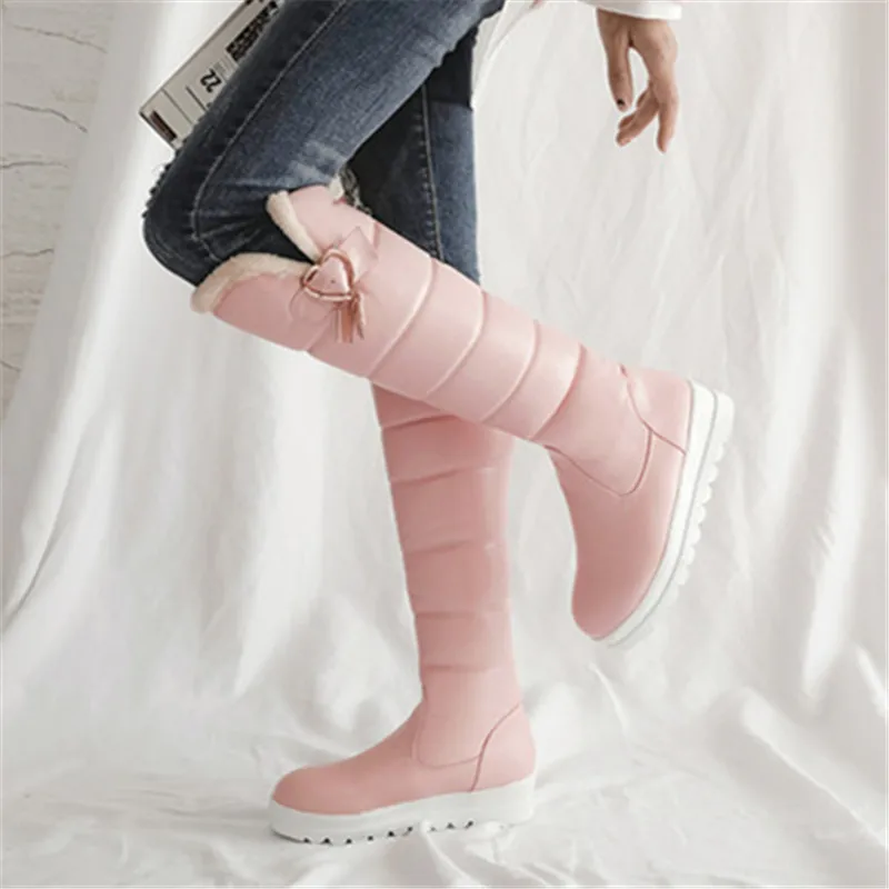 

MORAZORA 2020 big size 33-43 fashion women winter boots flat heel round toe platform snow boots solid pu leather knee high boots