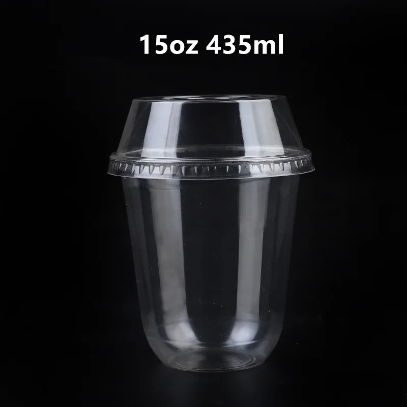 50pcs Disposable yoghurt cup with lid PET15oz U shape transparent espresso milk tea juice cold drink plastic cover | Дом и сад