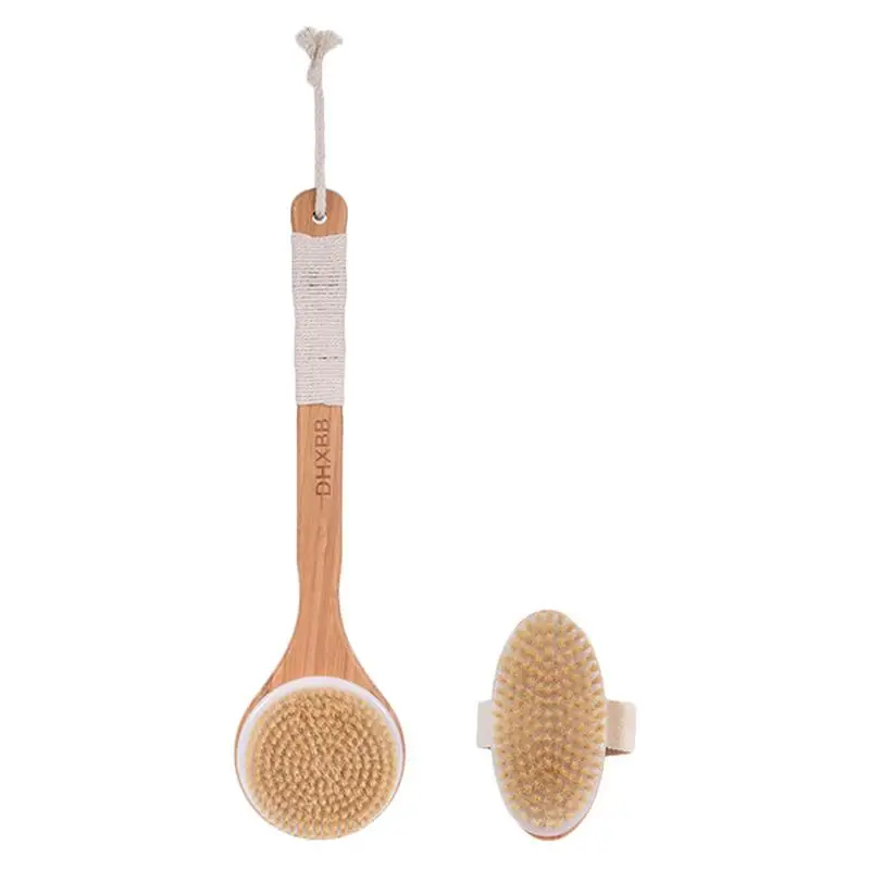 

2pcs Wood Bath Brush Shower Oval Brush Long Handle Back Skin Body Brush Exfoliating Scrubber