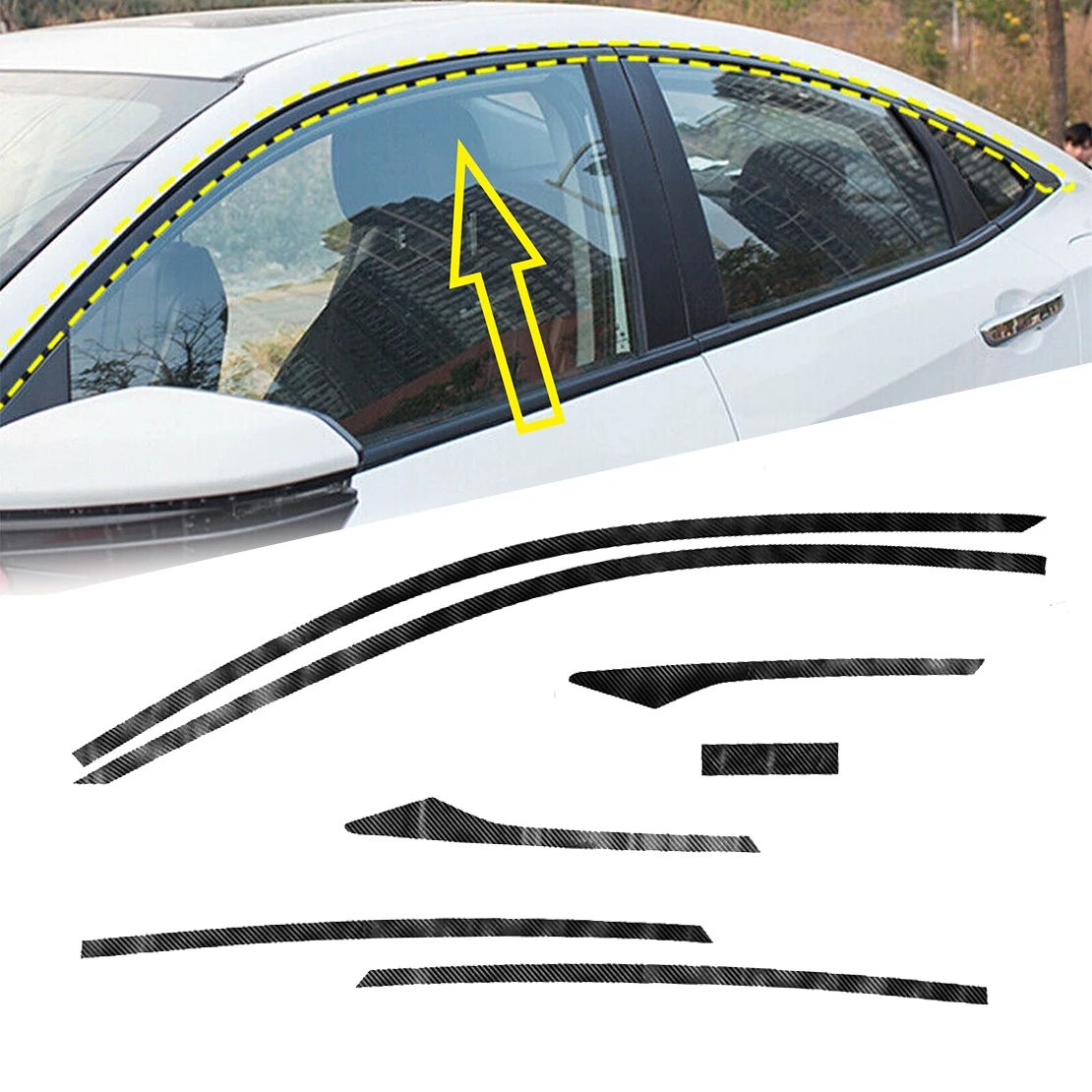 

6pcs/Set Side Window Decal Trim Carbon Fiber Style Vinyl Fit for Honda Civic Sedan 2016 2017 2018 2019 2020 2021