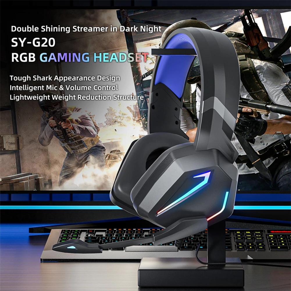

G20 Gaming Headphones Headset Deep Bass Stereo Wired Gamer Earphone Microphone with RGB Backlit for PS4 Phone PC Laptop Switch