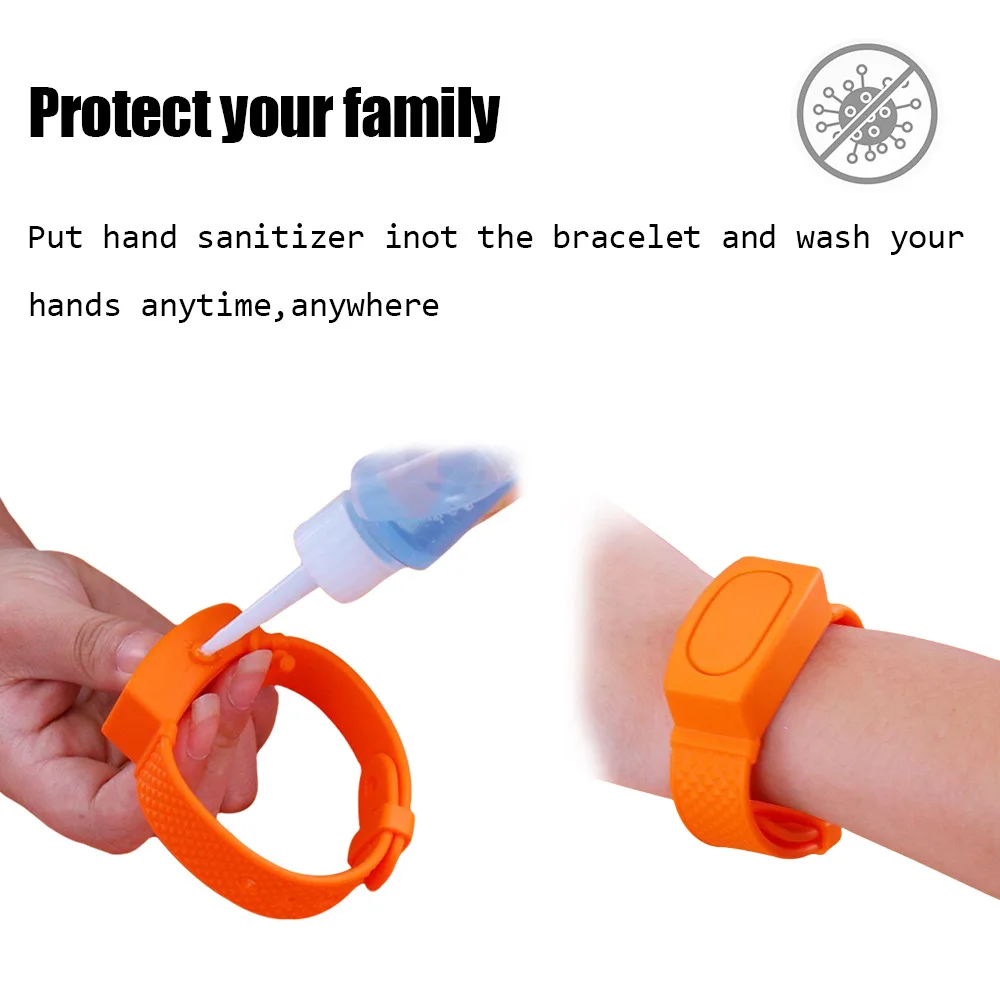 

Creative Adult Kids Portable Wristband Hand Dispenser Outdoor Camp Hand Wash Liquid Silica Gel Sanitizing Pulsera Bracelet