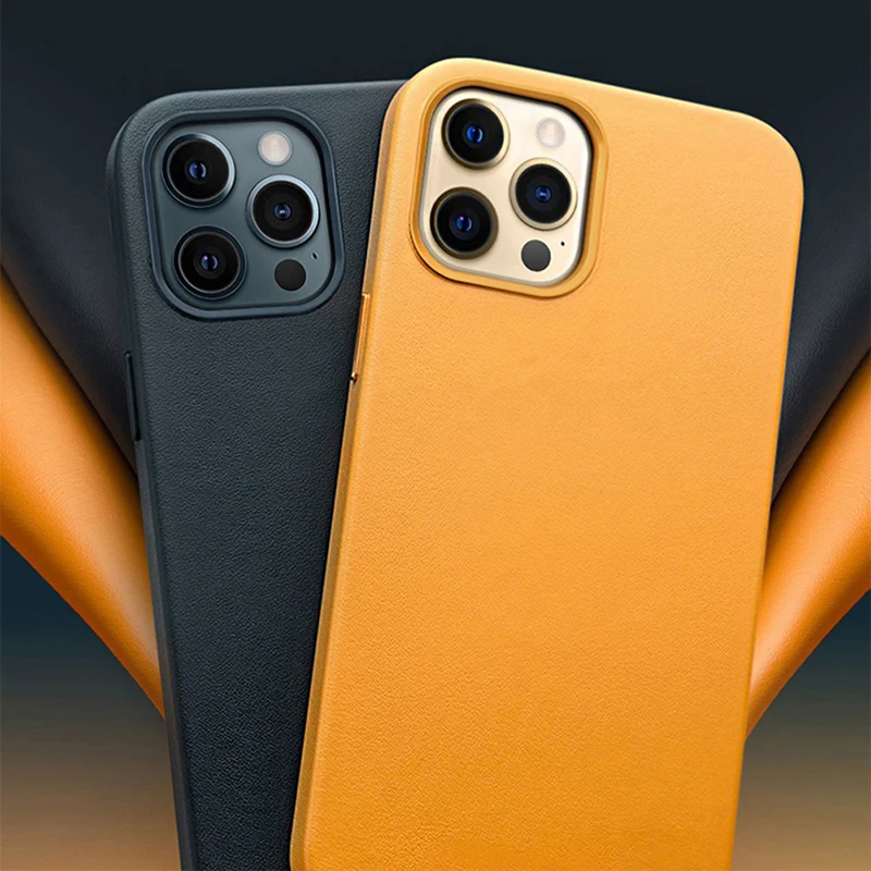 

QICHSHJIN Magnetic Genuine Leather Case For iPhone 12 Pro Max 12 Mini Shockproof Luxury Phone Cover For Apple Magnetic Charger