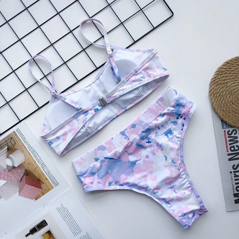

Beachshiny Print Halter Bandeau Bikini Sets Sexy High-waisted Swimsuit Two Pieces Swimwear Women 2020 New Beach Bathing Suits
