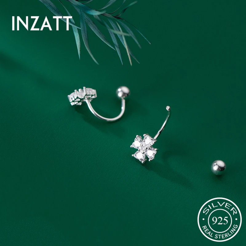 

INZATT Real 925 Sterling Silver Zircon Thread Bead Clover Stud Earrings For Fashion Women Party Fine Jewelry Cute Accessories