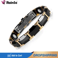 rainso black ceramic tungsten steel charm magnetic health care link bracelets for women gold friendship jewerly bracelet homme