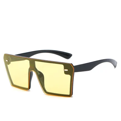 Square Oversized Sunglasses Women Flat Top Gafas Shades For Women Sun glasses okulary New Luxury Sunglasses UV400 - Lenses Color: Black yellow