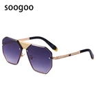 Очки солнцезащитные многогранные без оправы для мужчин и женщин, винтажные элегантные брендовые дизайнерские модные солнечные очки в металлической большой оправе, с защитой от ультрафиолета UV 400