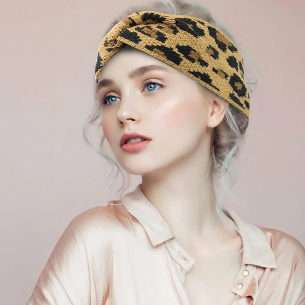 1 шт. Женская повязка на голову с леопардовым принтом вязаная эластичная лента