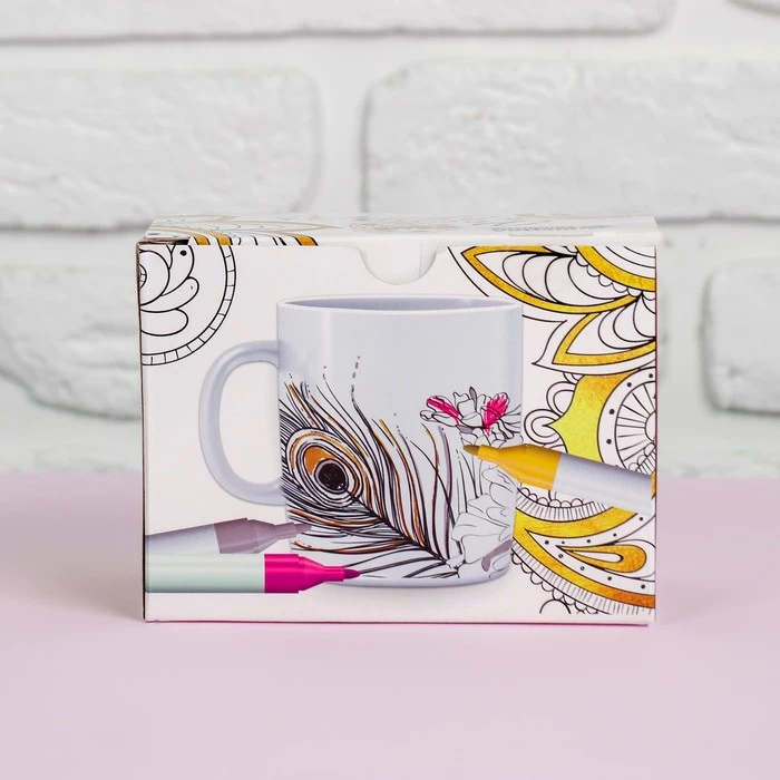 Роспись кружки фломастерами &quotПерья павлина&quot 4662300|Рисовальные наборы| |