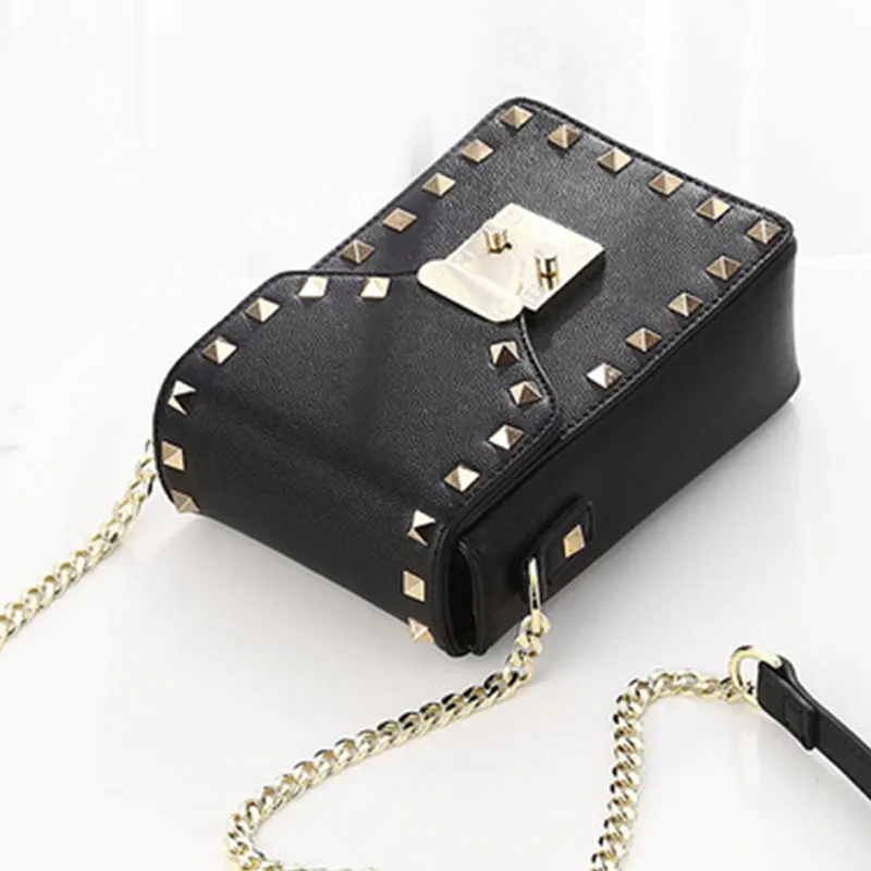 

Women Bag New Brand Design Vintage Rivets Chain Small Flap Mini Shoulder Bag Crossbody Bag Hasp Ladies Bag