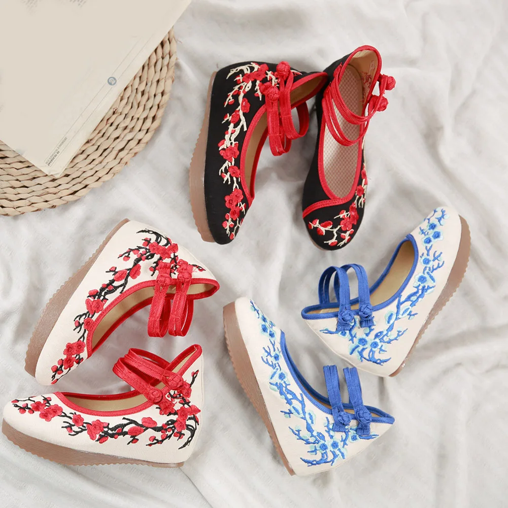 Женские холщовые туфли на танкетке с двумя ремешками | Обувь