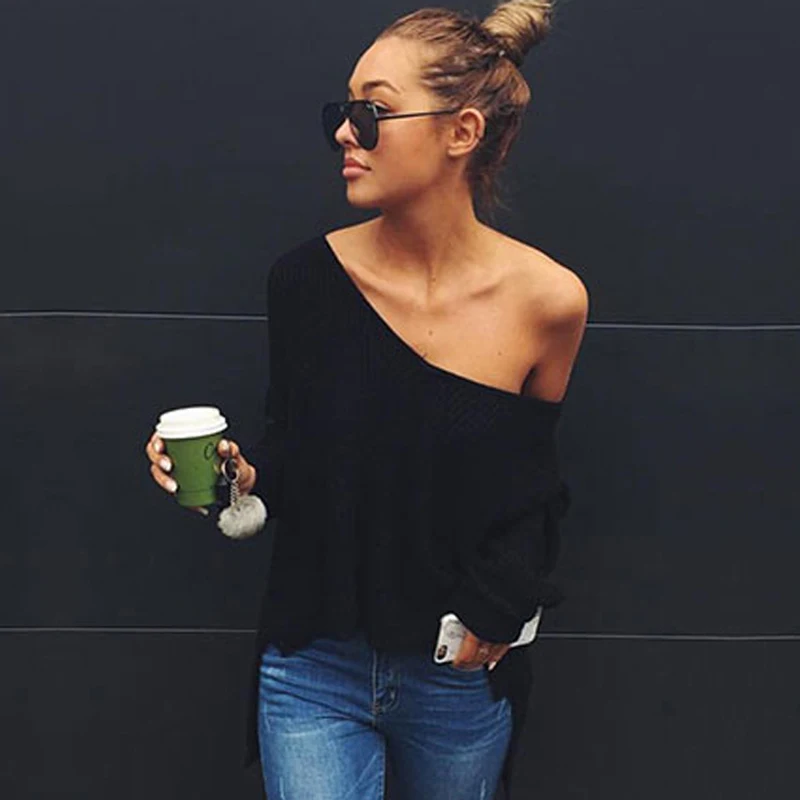 U-SWEAR 2020 New Fashion Winter Causal Loose Women Sweaters Deep V-neck Full Sleeve High Low Knitted Pullovers Solid Color Tops | Женская