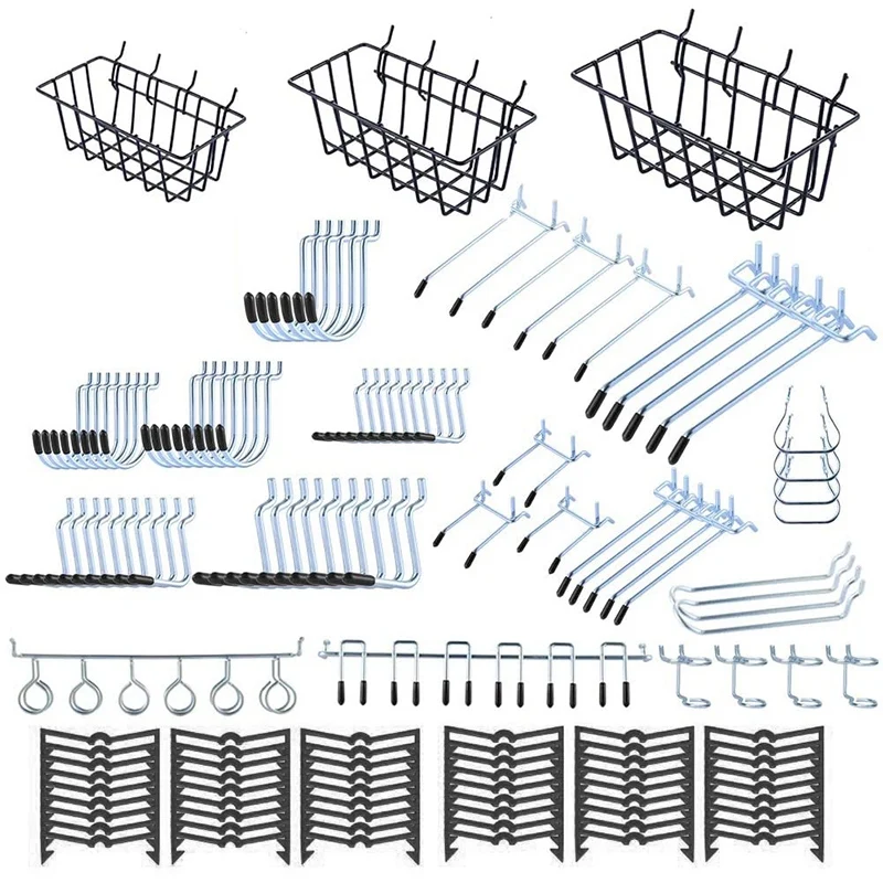 

135PCS Pegboard Kit, 1/8 And 1/4 Inch Pegboard Hooks Assortment, Pegboard Bins, Metal Hooks For Hanging Storage
