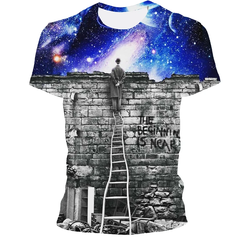 

2021 summer new fashion T-shirt city glass building 3D printing men's and women's fashion casual T-shirt