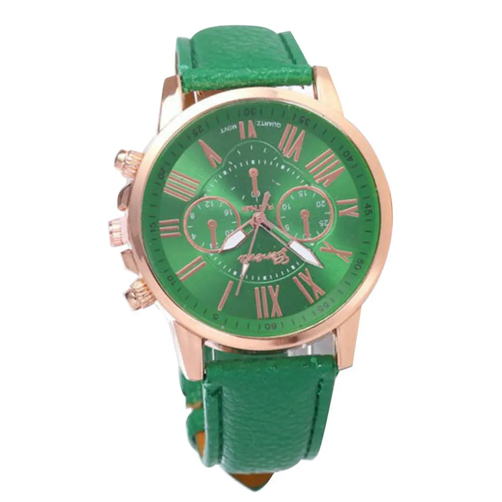 06 Fashion Brand Multi-function Analogue Round Big Dial Quartz Leather Strap Watch Wristwatch Coloful Strap - Цвет: 06