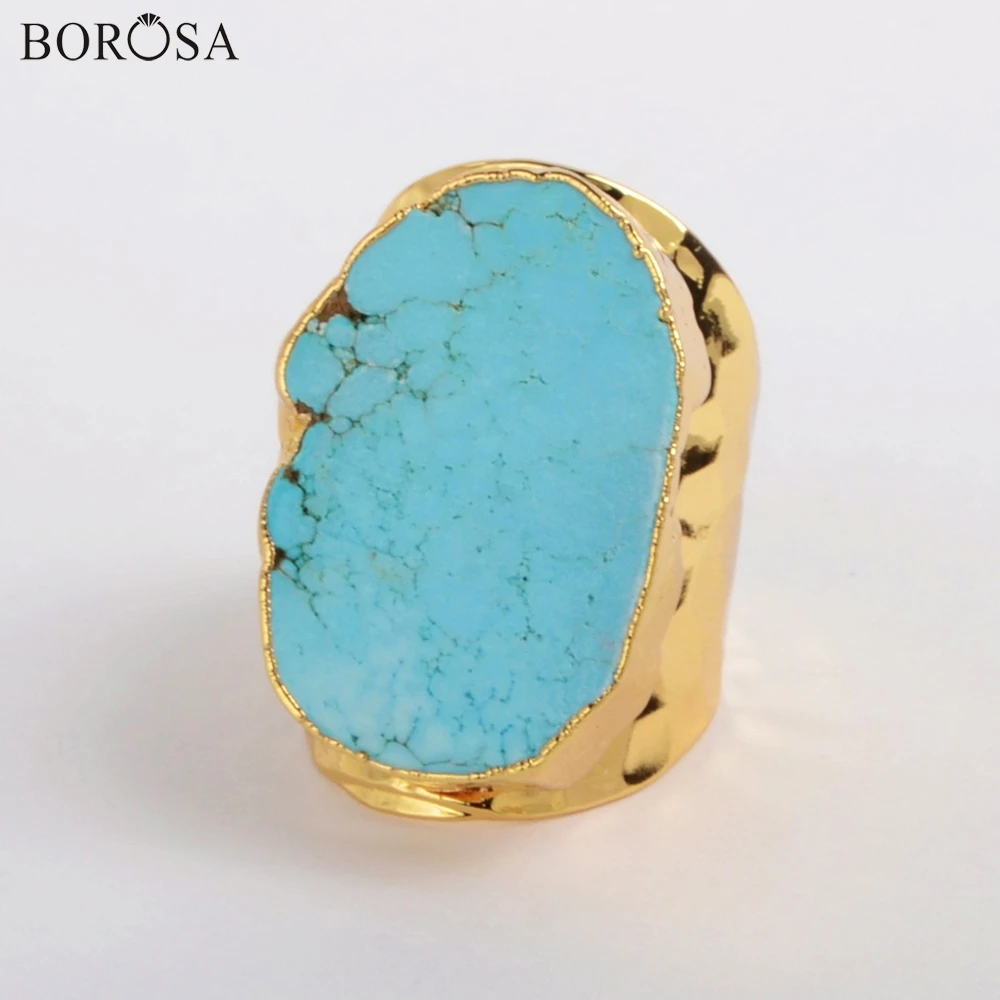 BOROSA 5 шт. модное голубое кольцо Howlite золотое покрытие свободная форма бриллианты