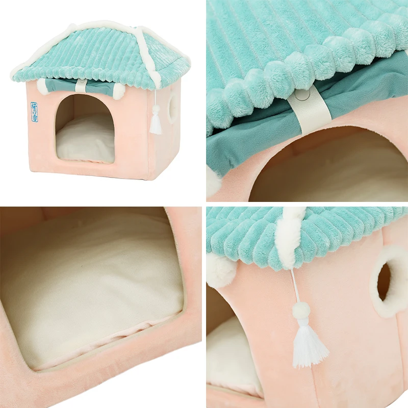 hoopet cute fully enclosed house for cats warmth winter pet house super soft sleeping bed for puppy cat house suppliers free global shipping