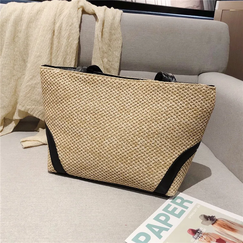Large-capacity women's handbags high-quality straw fashion shopping bag autumn outdoor shoulder 2019 new discount bags | Багаж и сумки