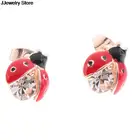 Серьги-гвоздики ручной работы в виде штифт с насекомым, 1 пара, модные ювелирные украшения в виде животных, Божья коровка