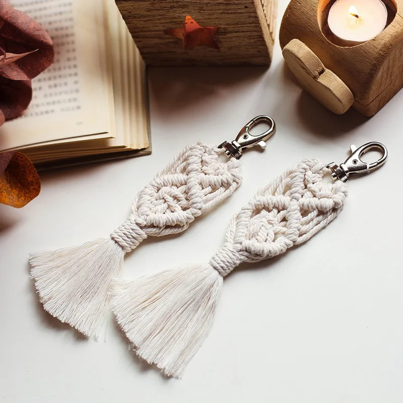 Mini Macrame Keychains Boho Bag Charms With Tassels Handcrafted Craft For Car Key Purse Wallet Decorations Gift | Дом и сад
