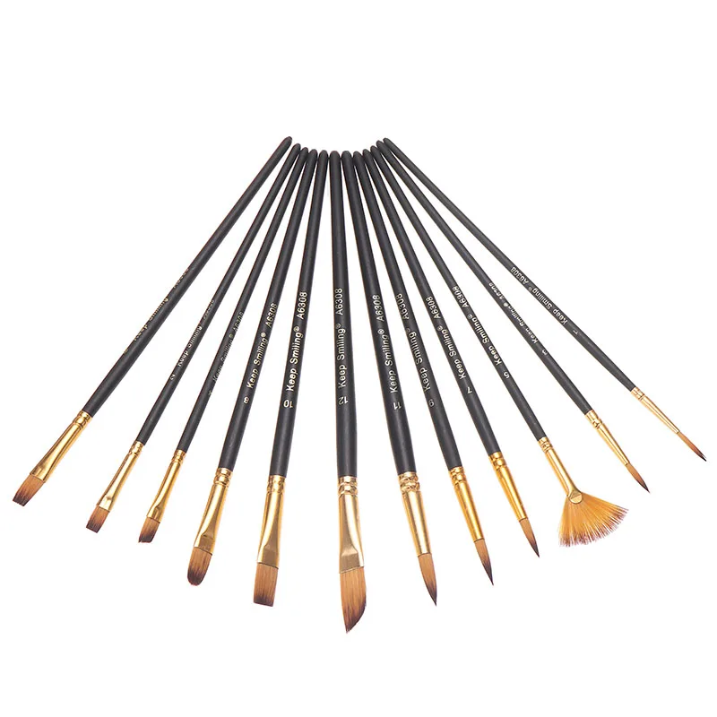 12 шт./компл. нейлоновые художники мягкий набор кистей для рисования маслом гуашь