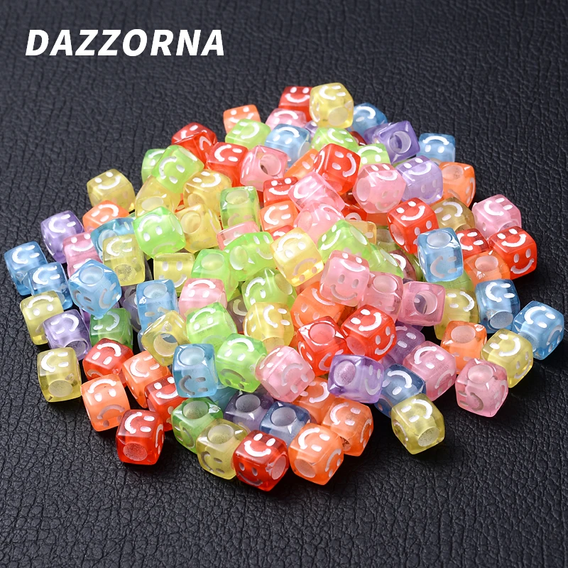 

100 шт./лот 6 мм акриловые квадратные широкие бусины с белым улыбающимся лицом для браслетов и ожерелий ручной работы аксессуары для изготовления ювелирных изделий