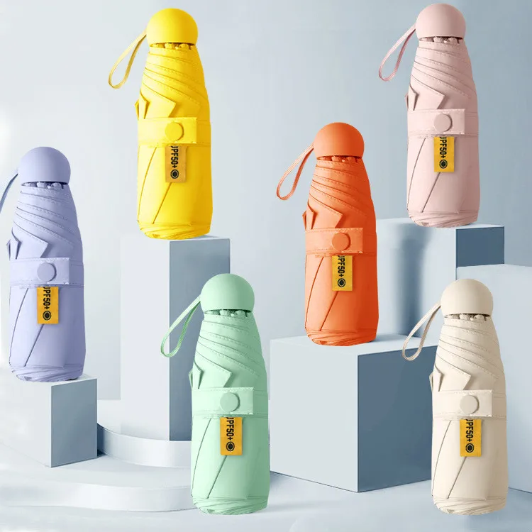 

Capsule Folding Umbrella, Sunscreen Vinyl Anti-UV Compact Pocket Size Folding Lightweight Fast Drying Tool Very Small Umbrella