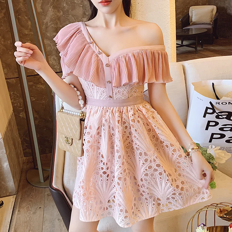 

WTIANYUW New High Quality Fashion Runway Designer Party Dress Summer 2021 French Lace Hollow Embroidery Dress