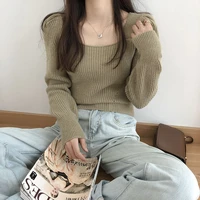 fashion loose coarse sweater pullovers autumn winter 2020 french square collar knitted sweater for women casual long sleeve tops