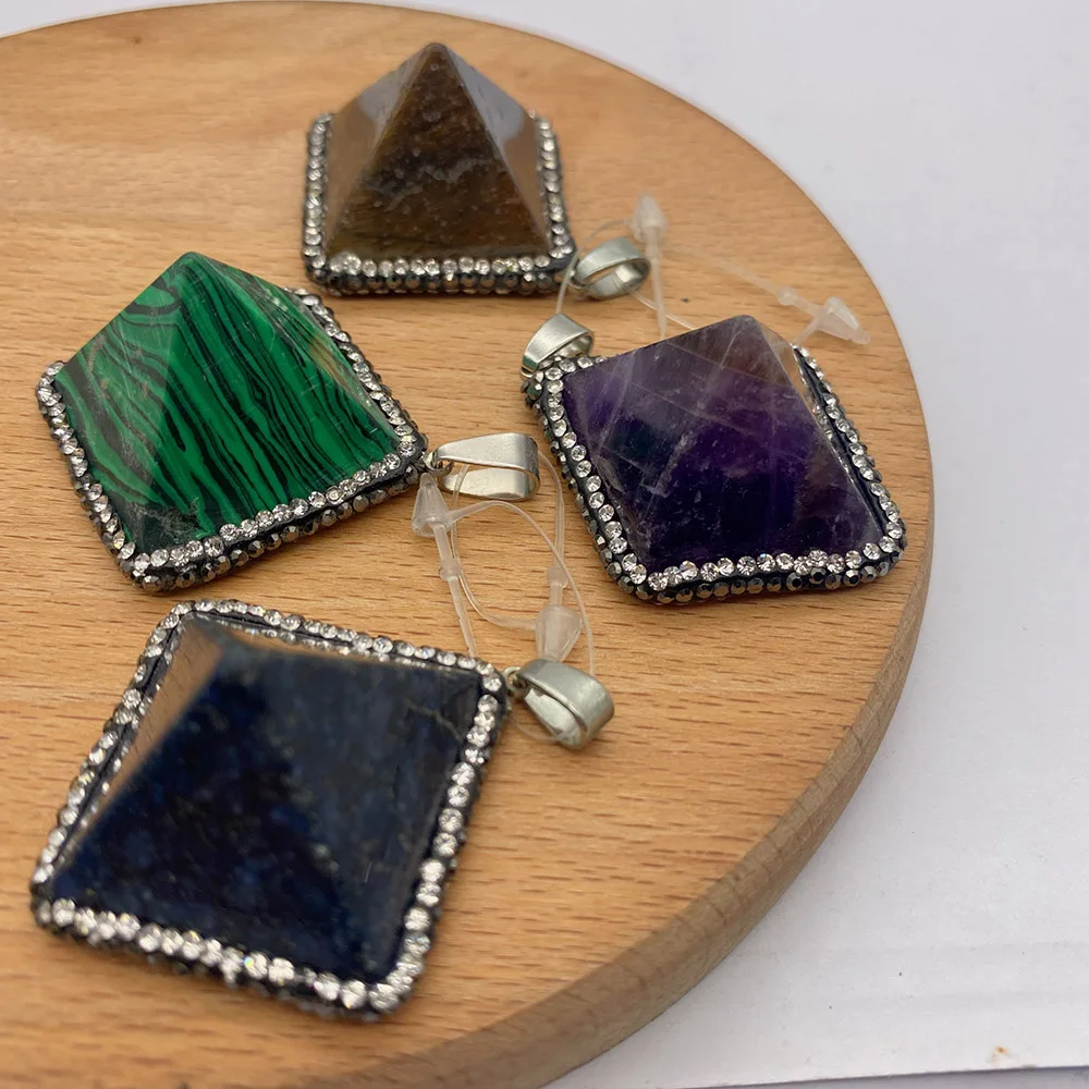 

2pcs/pack Natural Semi-precious Stone Pendants Rose Quartz Diamond Shaped 7 Colors for Choice DIY for Making Necklace 36mm Size
