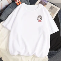 100 cotton summer white t shirts harajuku cartoon anime kawaii curly haired girl loose short sleeved t shirts women