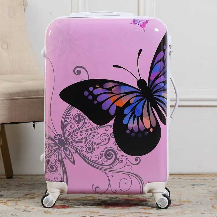 Милый мультяшный студенческий чемодан на колесиках Детский с бабочками детская