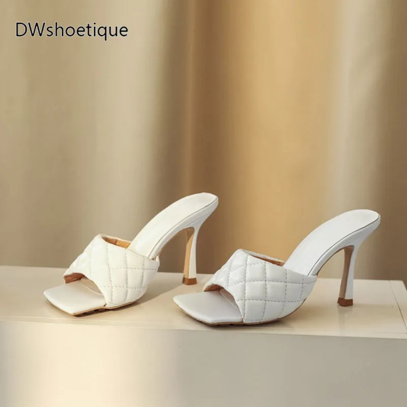 Летние женские туфли без задника из натуральной кожи с квадратным носком