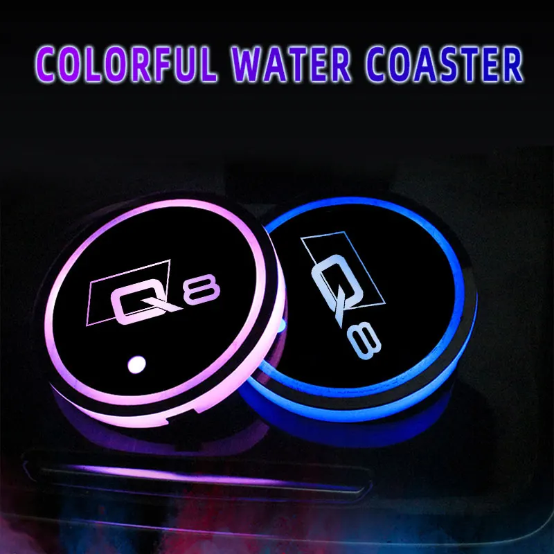 

7 Colorful USB Car Logo Led Atmosphere Light Cup Luminous Coaster Holder For Audi Q8 4MN Auto Accessories