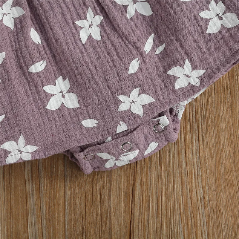 

0-18M Newborn Baby Girls Cotton Rompers Headband Summer Flowers Print Short Sleeve Backless Jumpsuits Baby Girl Linen Jumpsuit