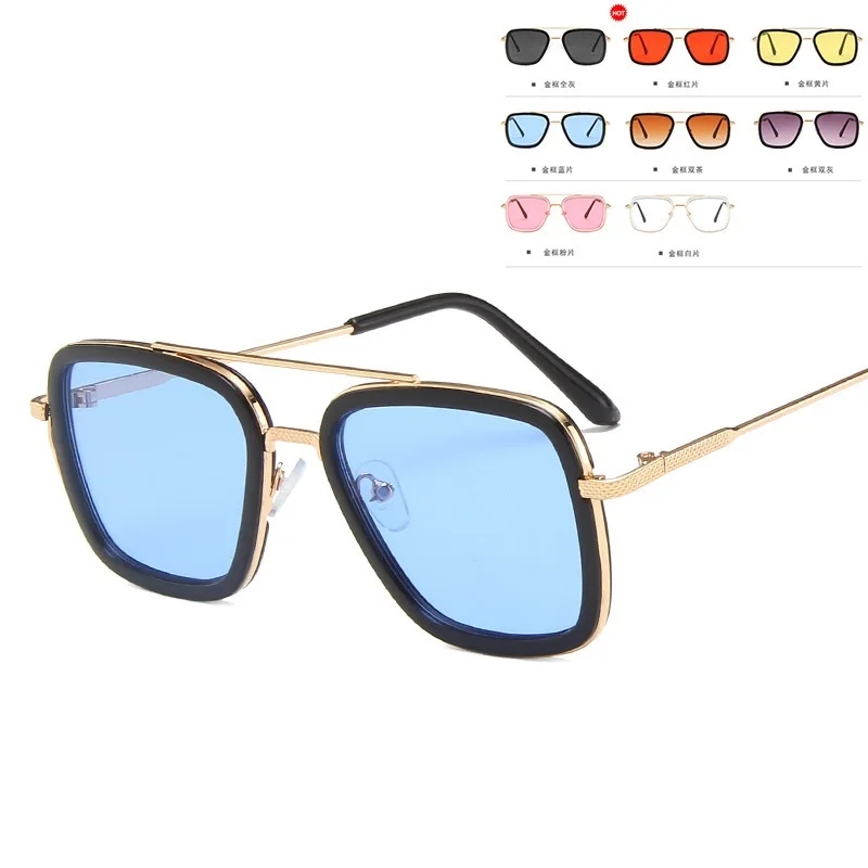 

luxury Fashion Tony Stark Style Sunglasses Men Square Brand Design Gradient Sun Glasses Oculos Retro male iron Man oculos de