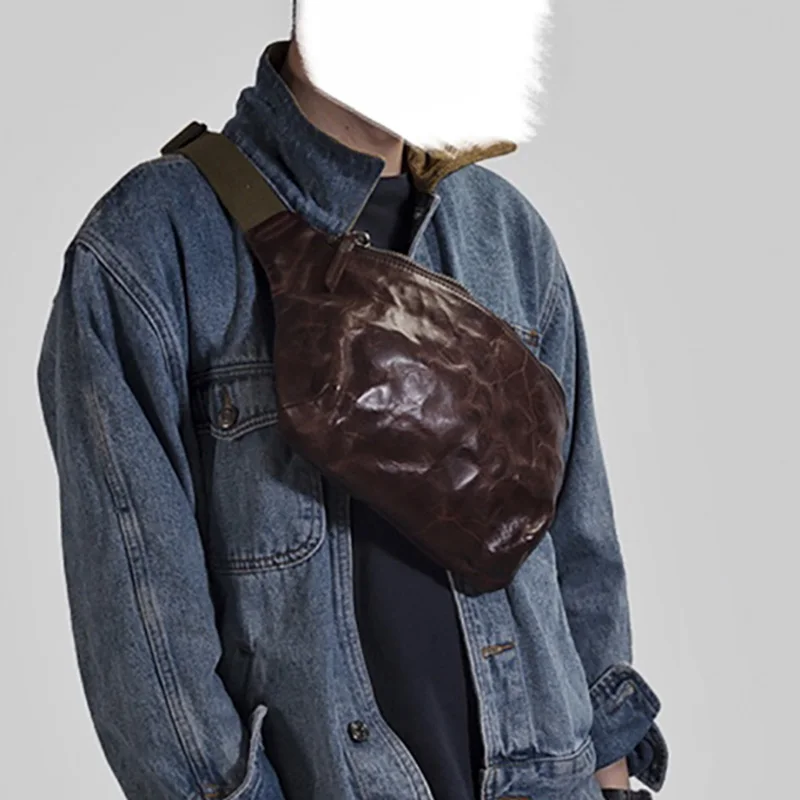 AETOO Cow skin breast hanging bag men's fashion leather multi-functional slant casual shoulder |