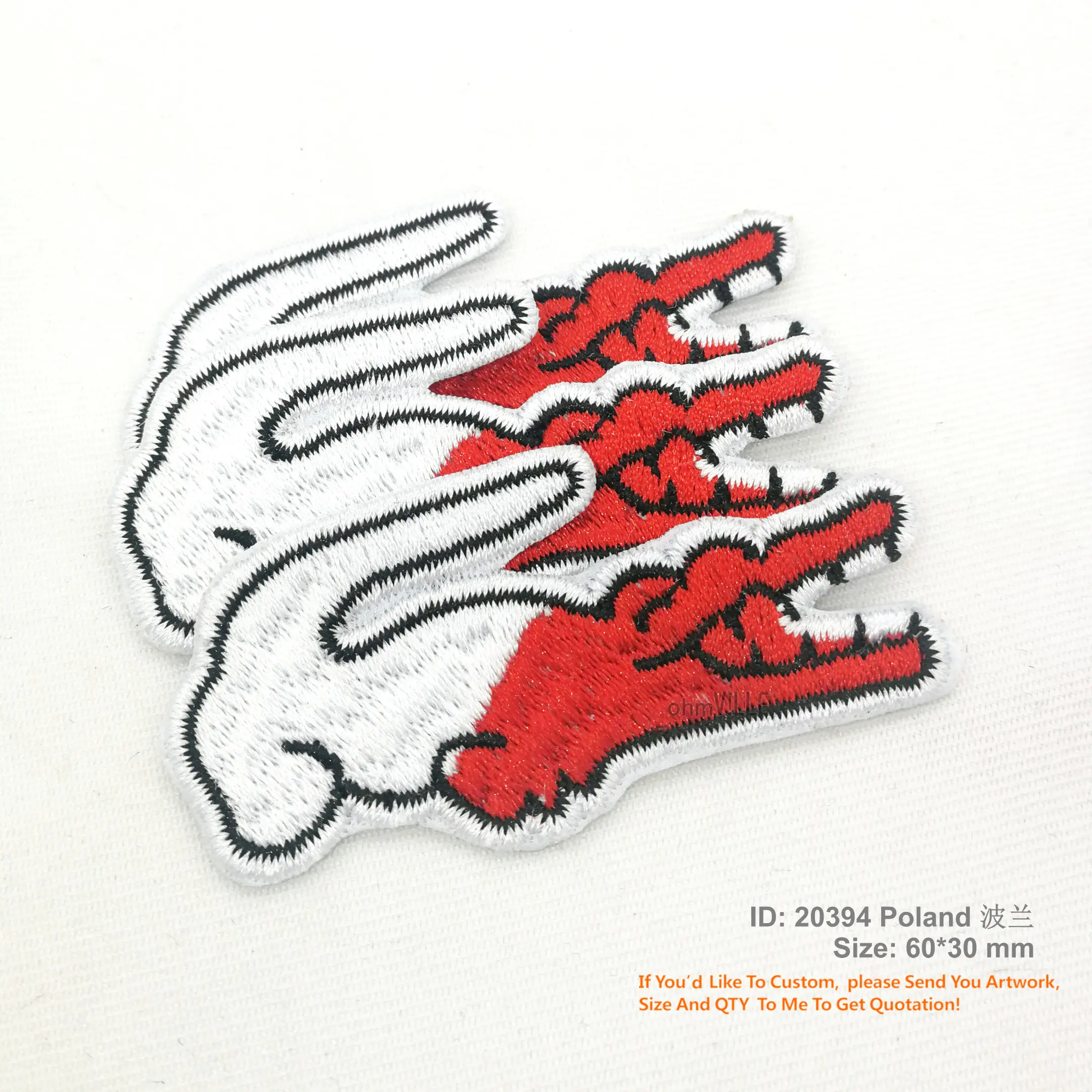 

Free Shipping Crocodile Poland Flag Embroidered France Patches Promotion Iron on Patch Eco-friendly Handmade 3D Appliqued