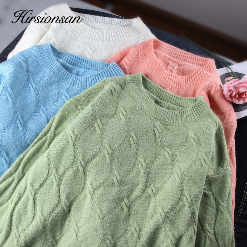 

Hirsionsan Cashmere Twist Thick Crewneck Women Sweater Knitting Oversized Pullovers Top Autumn Winter Simple Solid Color Clothes