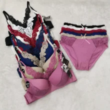 Ropa interior Sexy para mujer, Conjunto de sujetador de realce, lencería íntima de encaje, sujetador de copa completa B C, traje con aros acolchados, Bralette cómodo (4)