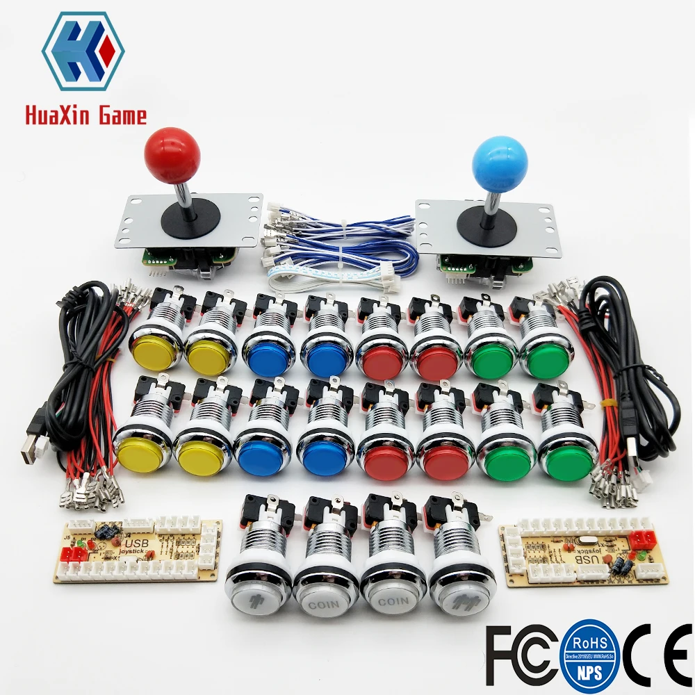 2-Player DIY Arcade Kit With 5V LED Silver Chrome Coin Buttons Sanwa Joystick USB Encoder Cable For PC Raspberry Pi Game Parts | Спорт и