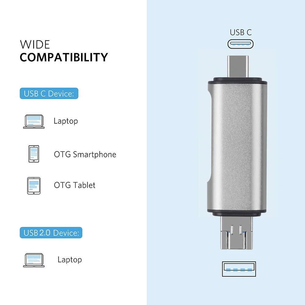 Кардридер Kebidu USB 2 0 Type C на SD Micro TF адаптер для аксессуаров ноутбуков OTG кардридер